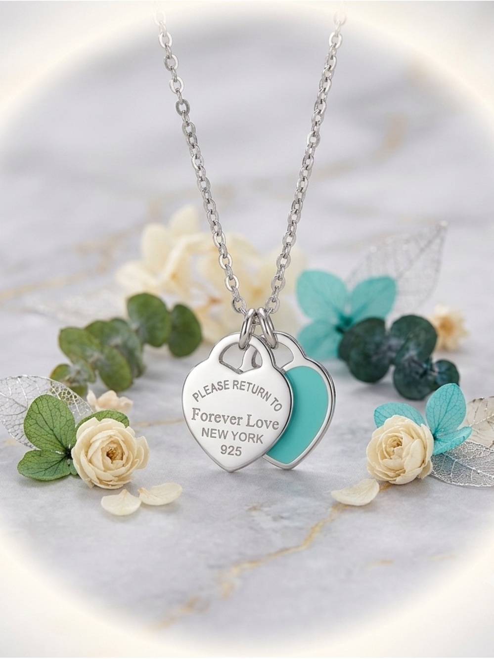 Forever Love Silver Heart Pendant Necklace — Turquoise Accent steel 316L
